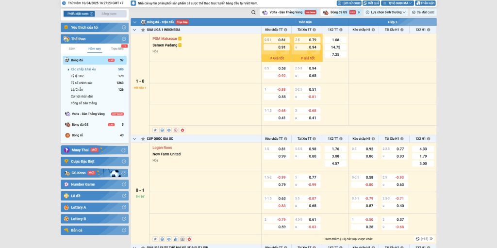 K-Sports cung cấp đa dạng kèo cược thể thao